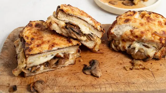 'Video thumbnail for Veggie-Friendly Mushroom Croque Monsieur Recipe'