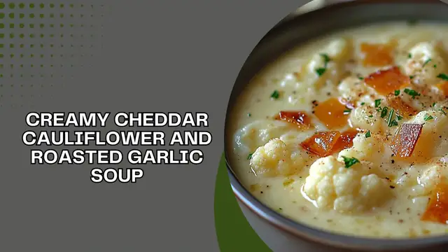 Video thumbnail for Creamy Cheddar Cauliflower and Roasted Garlic Soup