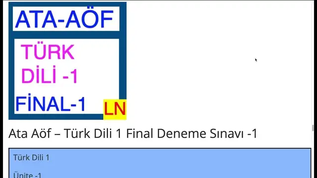 Video thumbnail for Ata Aöf – Türk Dili 1 Final Deneme Sınavı -1