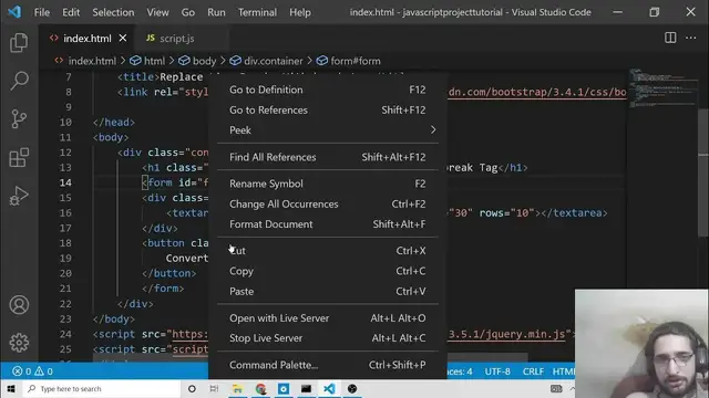 Video thumbnail for Javascript Project to Replace All Line Breaks with br Tags Using Regular Expression & Split,Join