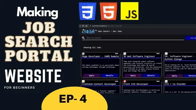 Video thumbnail for Building a Job Portal Website with HTML CSS JavaScript | Beginner Level | EP 4