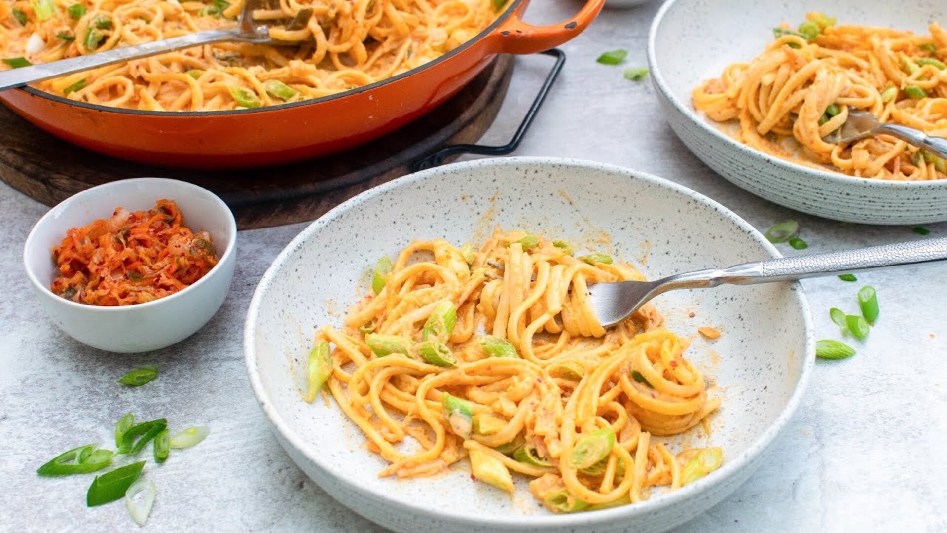 Video thumbnail for Spicy Kimchi Pasta Recipe