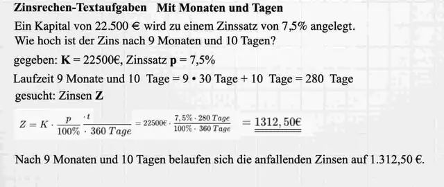 Video thumbnail for Zinsrechnung Tage Monate Textaufgabe