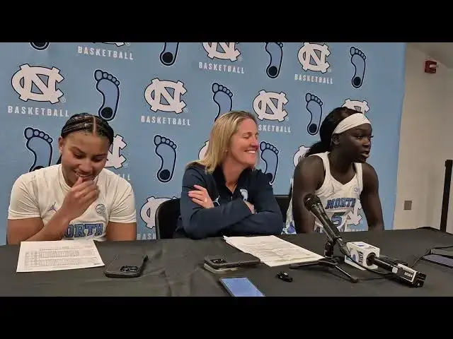 'Video thumbnail for #UNC's Reniya Kelly, Courtney Banghart and Maria Gakdeng after the Tar Heels win over Kentucky'