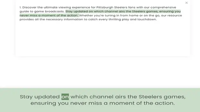 Video thumbnail for guide to game broadcasts. Stay updated on which channel airs the Steelers games, ensuring you never miss a moment of the action. Whether you're tuning in from home or on the go, our resource provides all the necessary information to catch