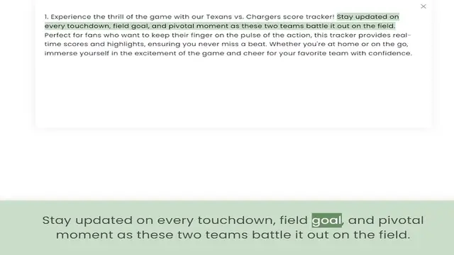 Video thumbnail for every touchdown, field goal, and pivotal moment as these two teams battle it out on the field. Perfect for fans who want to keep their finger on the pulse of the action, this tracker provides real-time scores and highlights, ensuring you