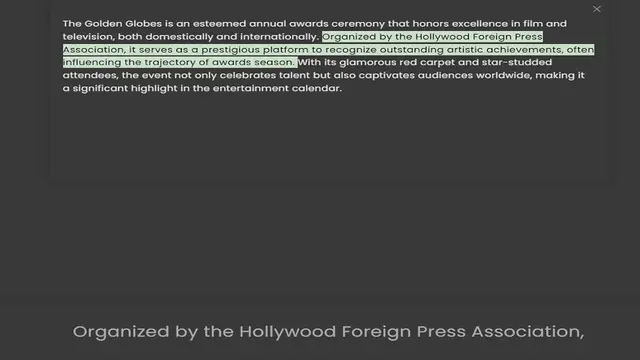 Video thumbnail for television, both domestically and internationally. Organized by the Hollywood Foreign Press Association, it serves as a prestigious platform to recognize outstanding artistic achievements, often influencing the trajectory of awards season