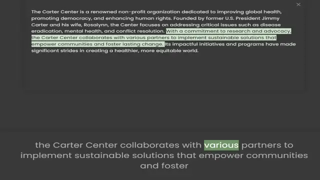 Video thumbnail for promoting democracy, and enhancing human rights. Founded by former U.S. President Jimmy Carter and his wife, Rosalynn, the Center focuses on addressing critical issues such as disease eradication, mental health, and conflict resolution. W