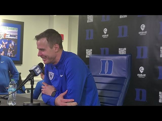 Video thumbnail for Duke coach Jon Scheyer press conference after victory over #UNC