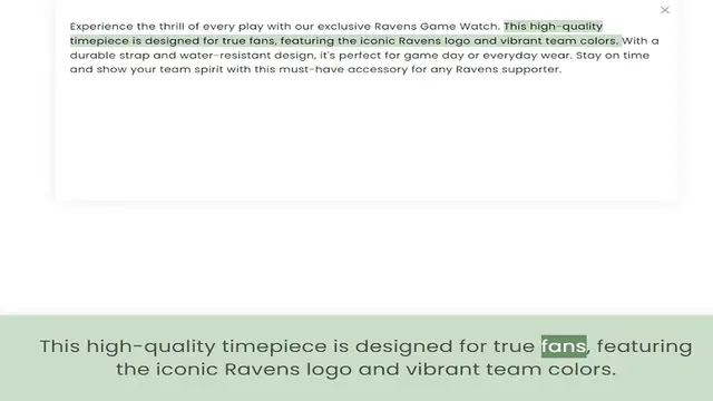 Video thumbnail for timepiece is designed for true fans, featuring the iconic Ravens logo and vibrant team colors. With a durable strap and water-resistant design, it's perfect for game day or everyday wear. Stay on time and show your team