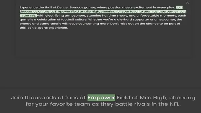 Video thumbnail for thousands of fans at Empower Field at Mile High, cheering for your favorite team as they battle rivals in the NFL. With electrifying atmosphere, stunning halftime shows, and unforgettable moments, each game is a celebration of football cu