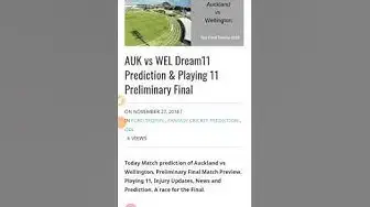 Video thumbnail for AUK VS WEL Dream11 Preliminary Final Match Prediction