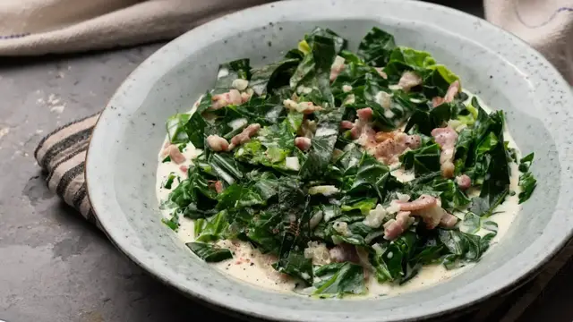 Video thumbnail for Creamed Collard Greens With Bacon Recipe