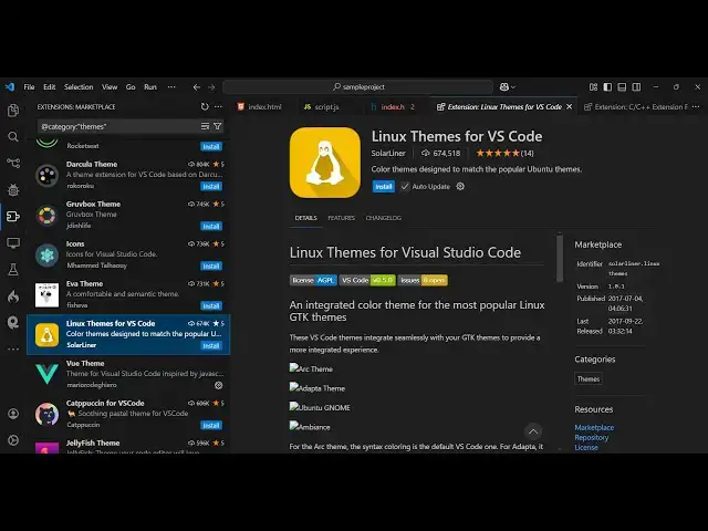 Video thumbnail for VS Code Linux and Ubuntu OS Theme Extension Tutorial Full Demo Video For Beginners