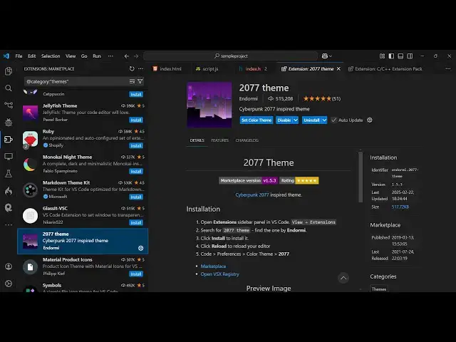 Video thumbnail for Cyberpunk 2077 Theme Tutorial in Visual Studio Code Full Demo Video For Beginners