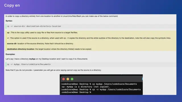 Video thumbnail for Copy entire directory using Terminal Command [Linux, Mac, Bash]