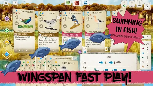 'Video thumbnail for Wingspan Board Game | STEAM FAST PLAY: Swimming in Fish and Gambling On Purple Gallinule - Episode 2'