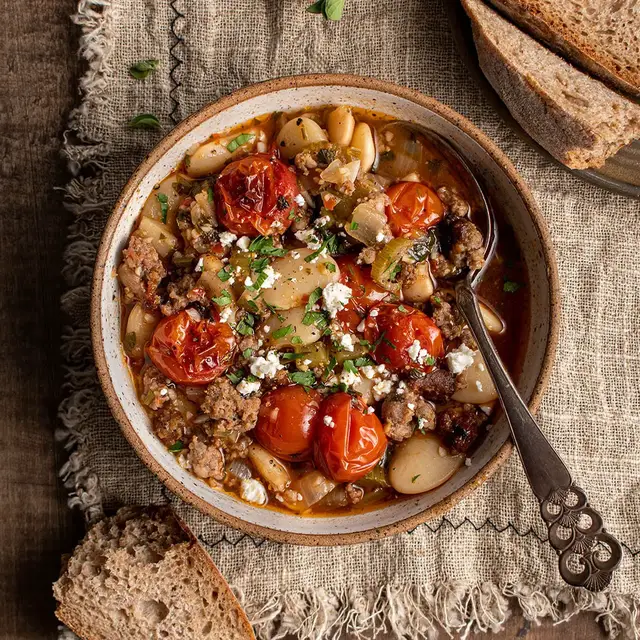 'Video thumbnail for Braised butter beans with sausage recipe'