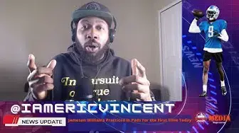 'Video thumbnail for Jameson Williams Practices in Pads for the First time with Detroit Lions'