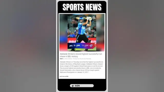 Video thumbnail for Sports News Live | Adelaide Strikers Make BBL History: Highest Ever Run Chase Achieved! | #sports
