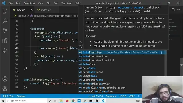Video thumbnail for Node.js Express Project to Extract Text From Image Using Tesseract OCR Library in Browser Using JS