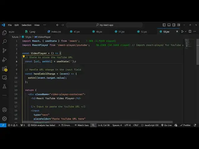 Video thumbnail for Build a React.js Youtube API to Show Video & Live Streams in Player Using react-player in JSX