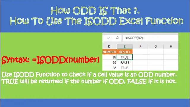 Video thumbnail for How To Use The ISODD Excel Function.