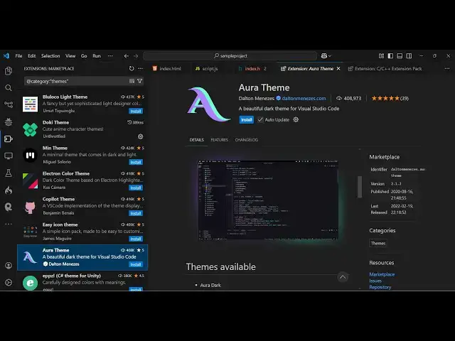 Video thumbnail for VS Code Aura Dark and Light Material Theme Tutorial Full Demo Video For Beginners