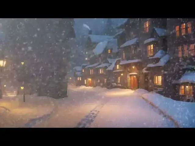 Video thumbnail for On a snowstorm night, stay in a cozy town, with the sound of fierce wind and snow, a relaxing