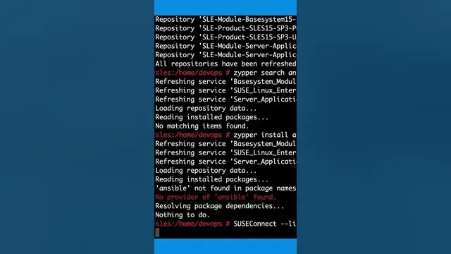 Video thumbnail for #shorts How to install Ansible in SUSE #Linux Enterprise Server (SLES) 15 SP3 - #Ansible #install