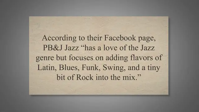Video thumbnail for PB&J Jazz is a group of musicians dedicated to the concept of bringing pleasant music to the masses.