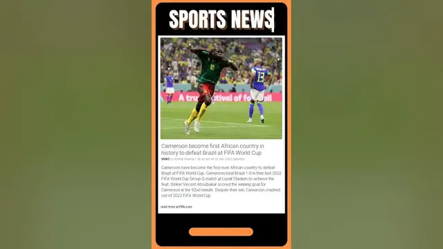 Video thumbnail for Cameroon Makes History: Watch How They Beat Brazil at the World Cup! | #shorts #sports