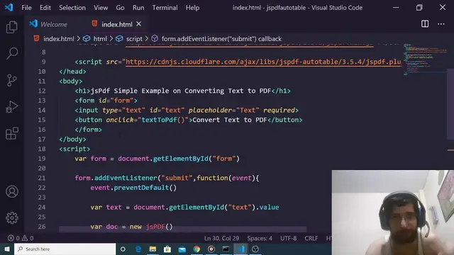 Video thumbnail for jsPDF Library & jsPDF AutoTable Library Crash Course in Javascript 2020