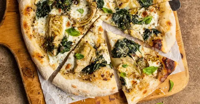 'Video thumbnail for Spinach artichoke bagna cauda pizza'