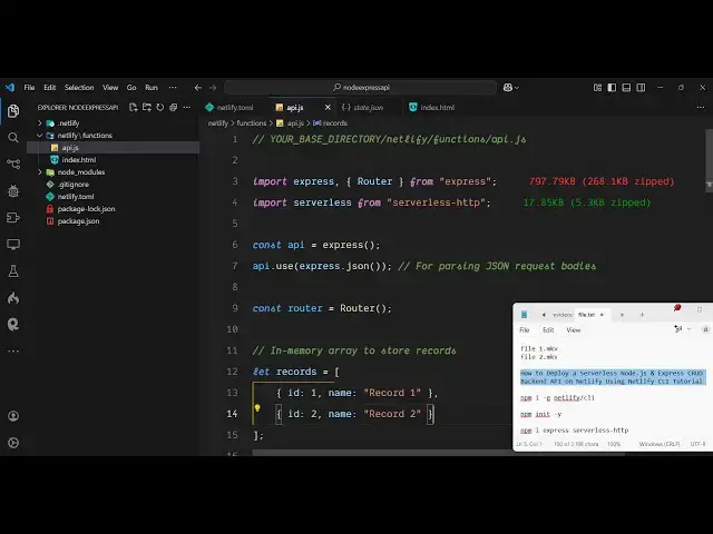 Video thumbnail for How to Deploy a Serverless Node.js & Express CRUD Backend API on Netlify Using Netlify CLI Tutorial