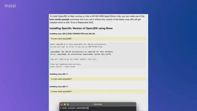 Video thumbnail for Install OpenJDK Java (81117) versions using brew on Mac (IntelM1M2)