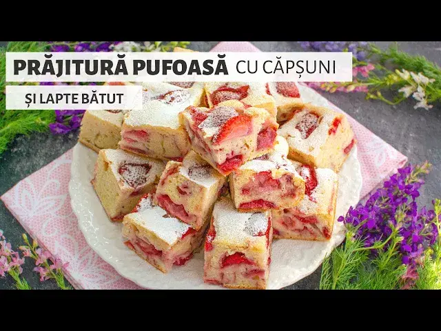 Video thumbnail for Prăjitură pufoasă cu căpșuni și lapte bătut - cea mai simplă și mai rapidă rețetă | Bucate Aromate