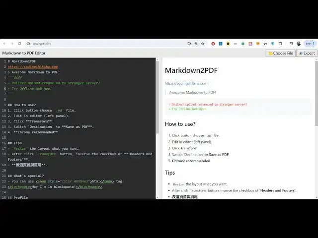 Video thumbnail for Build a React.js Markdown File to PDF Editor & Converter in Browser Using Highlight.js in Javascript
