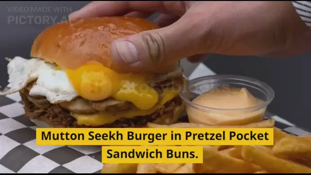 'Video thumbnail for Mutton Seekh Burger in Pretzel Pocket Sandwich Buns'