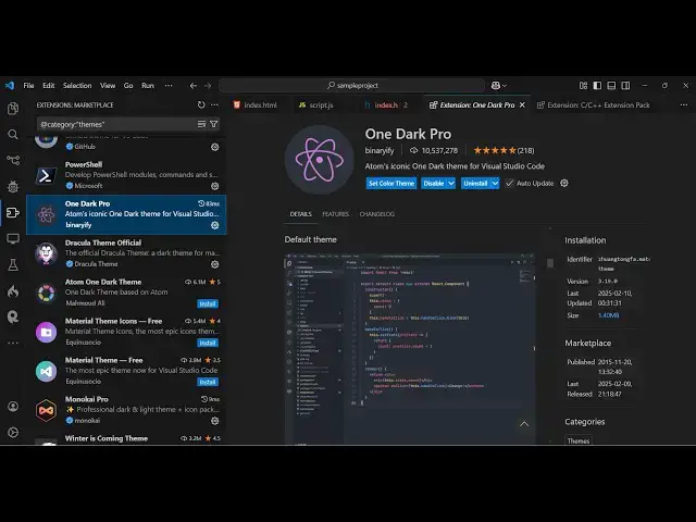 Video thumbnail for Atom One Dark Pro Theme Tutorial in Visual Studio Code Full Demo Video For Beginners