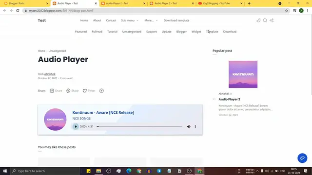 'Video thumbnail for How to Add an mp3 Audio player in Blogger _ Upload Mp3 file in Blogger (Updated )'