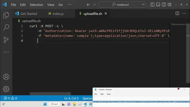 Video thumbnail for cURL Bash OAuth2 Script to Upload File to Google Drive Using Access Token in Visual Studio Code