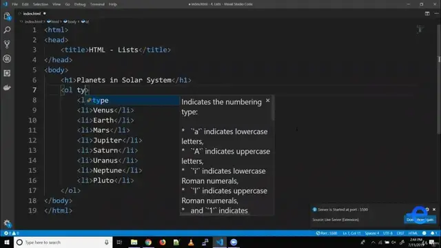 Video thumbnail for HTML   Creating Ordered and Unordered Lists