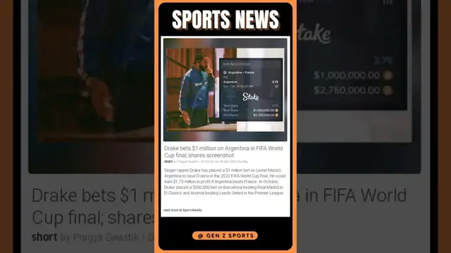 Video thumbnail for Drake Goes All In: Watch Him Bet $1 Million On Argentina In The FIFA World Cup Final | #shorts