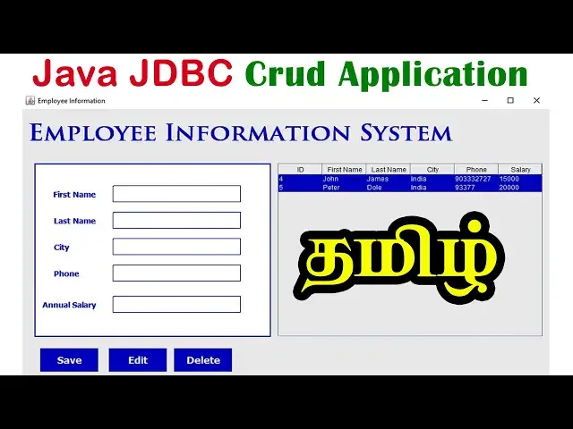Video thumbnail for Java JDBC Crud Application in Tamil