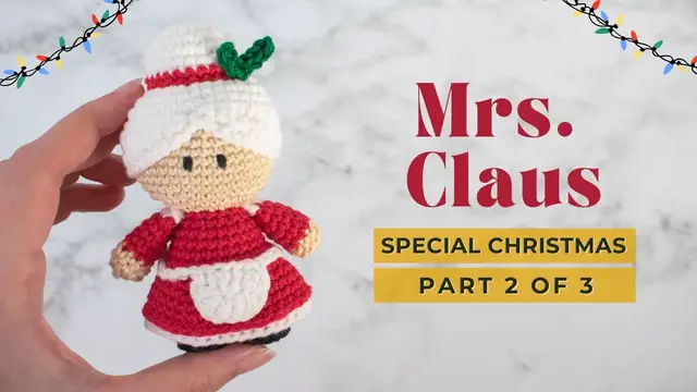 Video thumbnail for Mrs. Claus's amigurumi pattern | How to crochet Mrs. Claus | Christmas ornament pattern PART 2