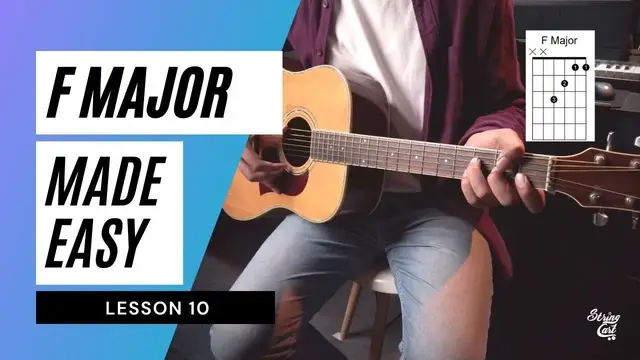 Video thumbnail for How To Play F Chord On Guitar Without Barring | Lesson 10