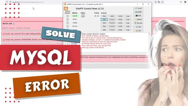 Video thumbnail for Error Starting MySQL / PHPMyAdmin In XAMPP: How To Solve?