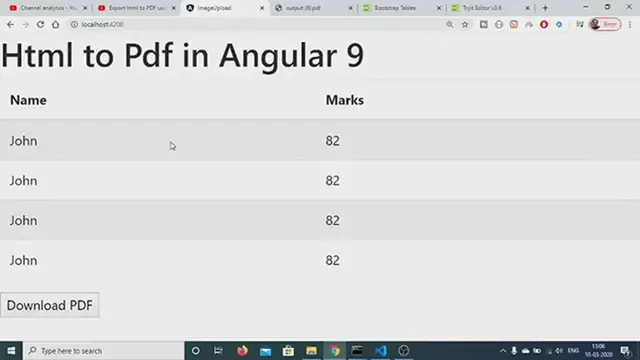 'Video thumbnail for Angular 9 Convert  HTML to PDF Using html2pdf.js Library Full Project 2021'