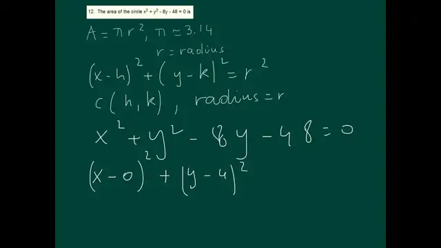 Video thumbnail for Sat Math Level 2 Question and Solution- find the area of a circle given its equation -